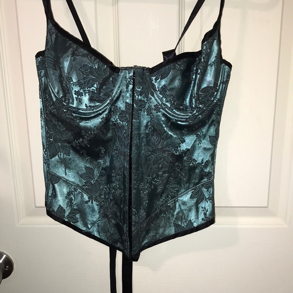 Green satin bustier corset
